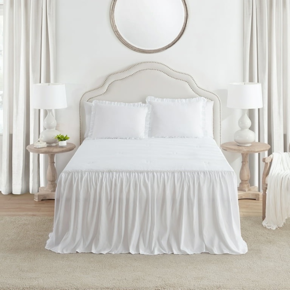 Shabby chic white ruffle king bedspread set shams nwt